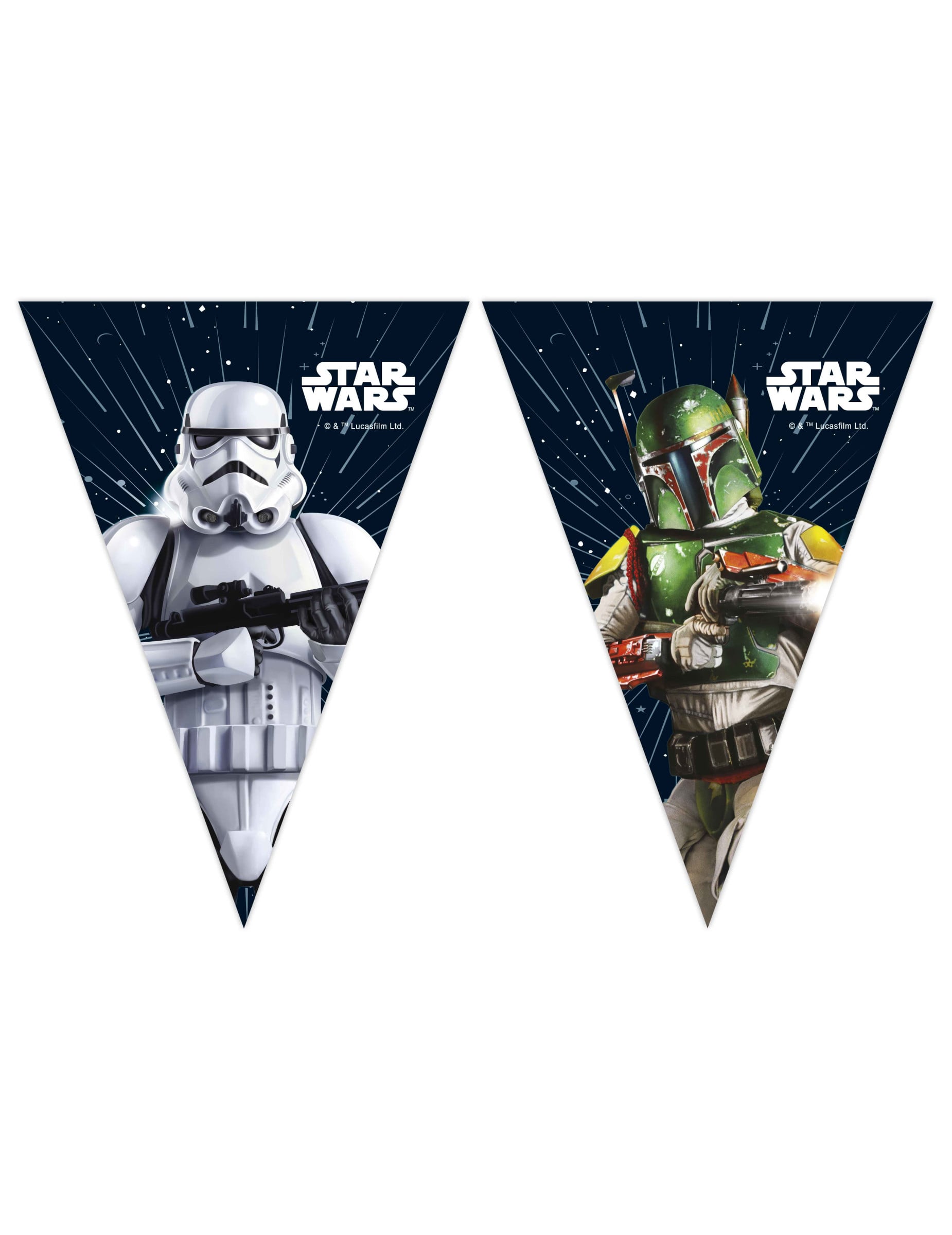 Guirlande fanions en papier Star Wars Galaxy bleu avec Stormtrooper et Boba Fett