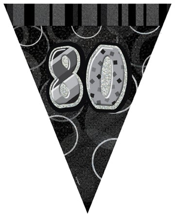 Guirlande fanions 80 ans pour anniversaire gris et noir pailleté