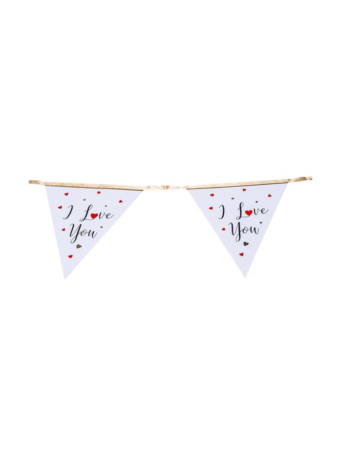 Guirlande fanions i love you pour décoration blancs rouges noirs et dorure or romantique