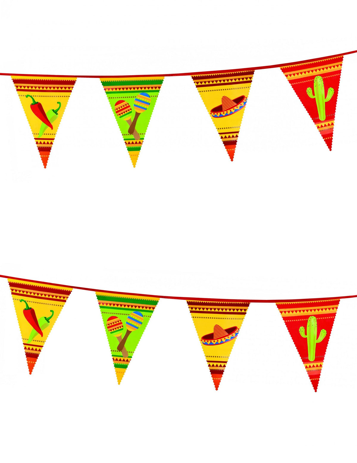 Guirlande de fanions mexicains pour fête multicolore avec motifs piments et sombreros