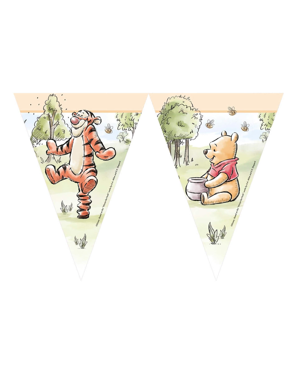 Girlanda s trokutastim zastavicama Winnie the Pooh za dijete s pastelnim ilustracijama Tigra i Winnieja