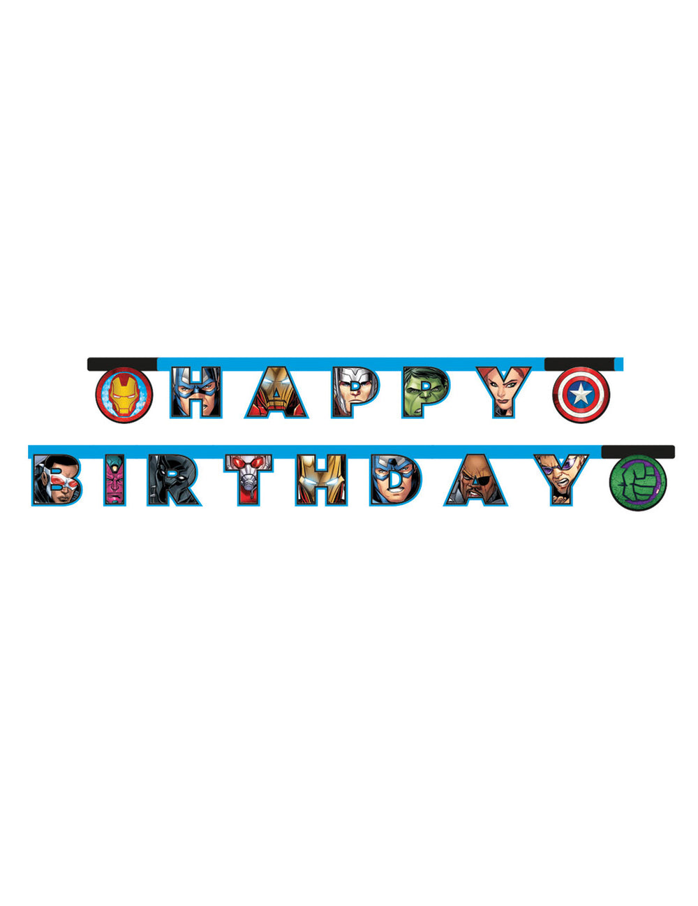Guirlande happy birthday Avengers Mighty pour enfant bleue avec personnages Marvel
