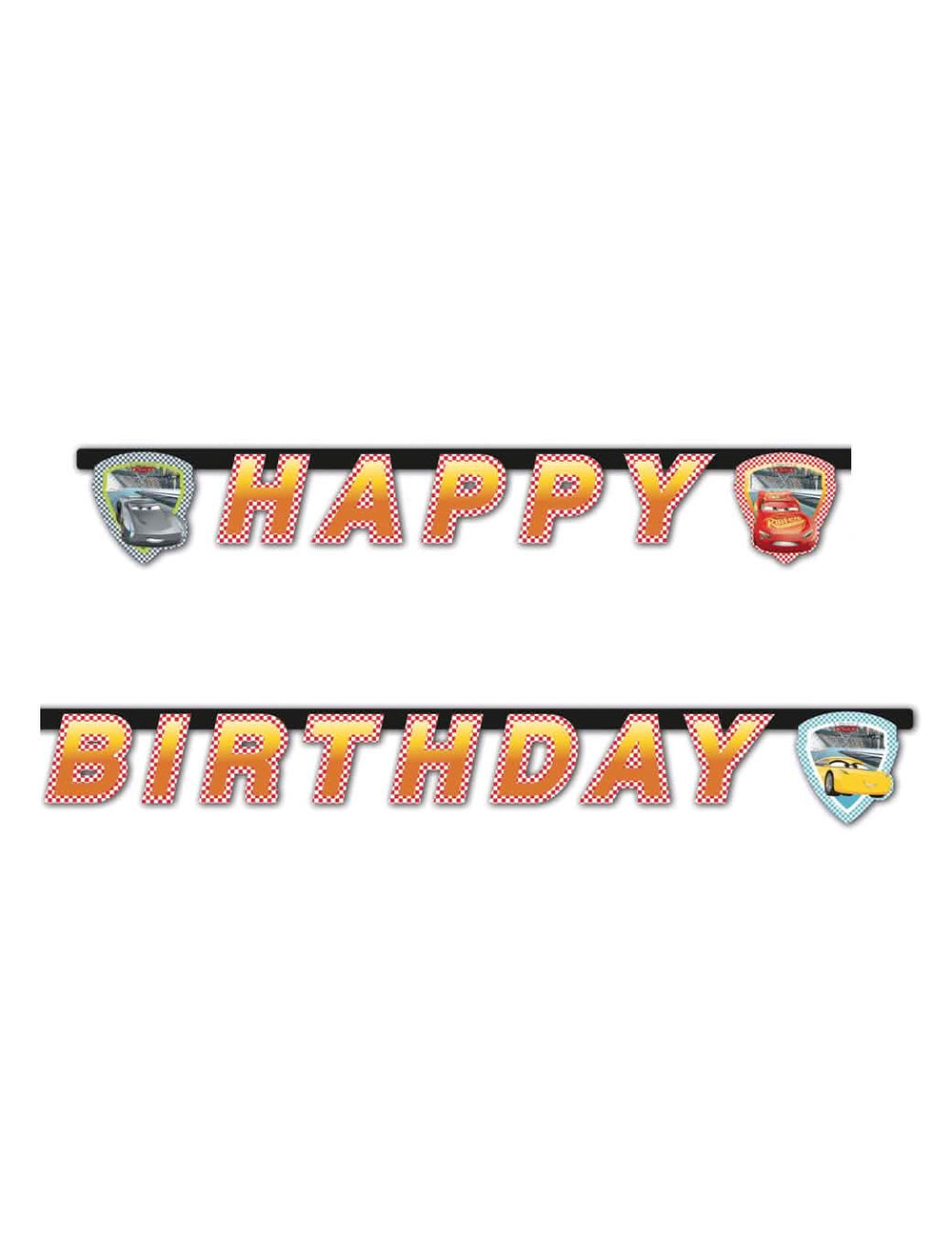 Girlanda Happy Birthday Cars 3™ za dijete crvena s uzorkom šahovnice