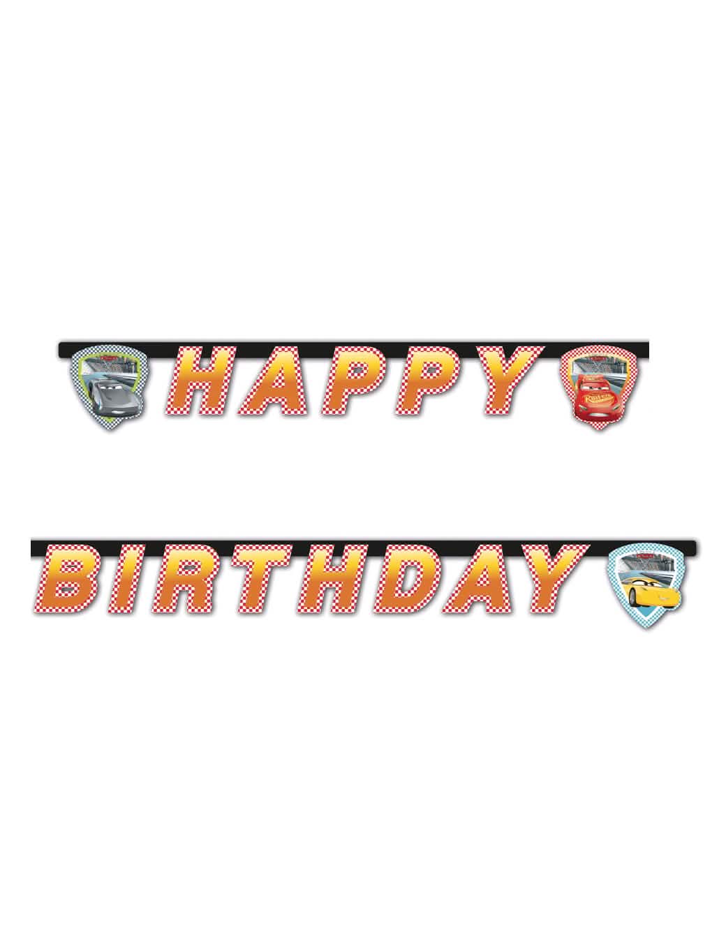 Girlanda Happy Birthday Cars 3™ za dijete crvena s uzorkom šahovnice