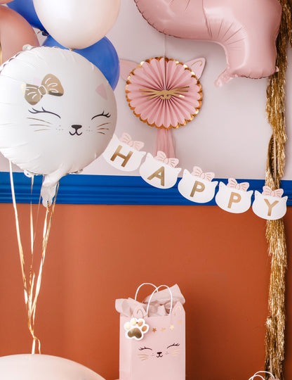 Girlanda za mačiće Sretan rođendan 2,8 m s ružičastim mašnama