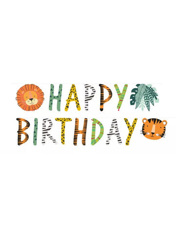 Sretan rođendan, dobi girlandu s motivom divljeg safarija 180 x 15 cm lav i tigar