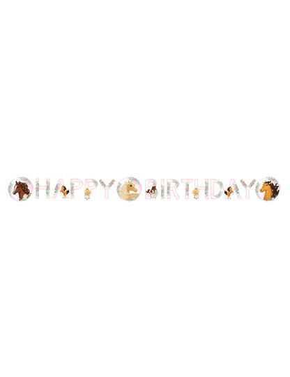 Guirlande happy birthday joli cheval 140 x 15 cm en carton