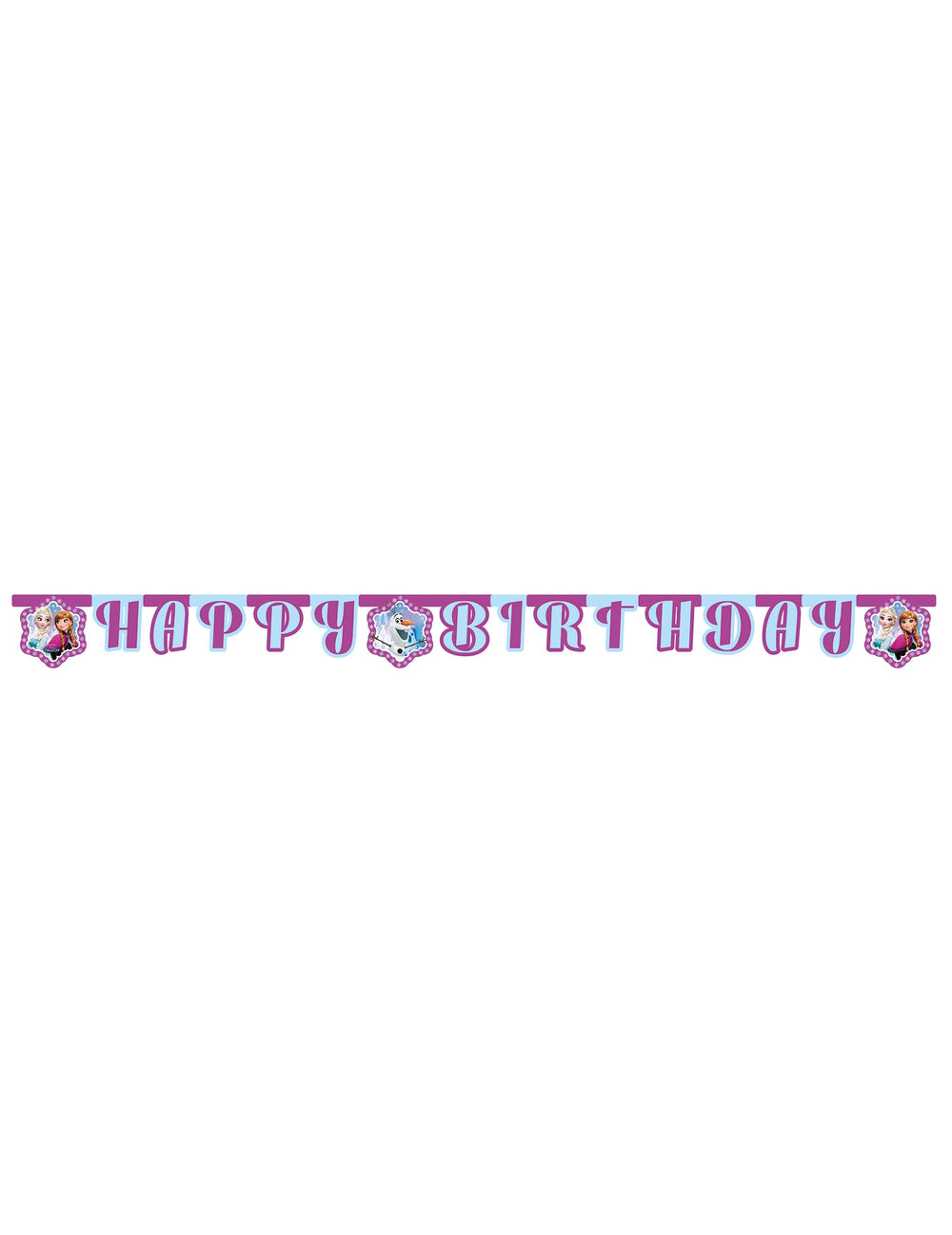 Vue de face de la Guirlande Happy Birthday La Reine des Neiges Flocons