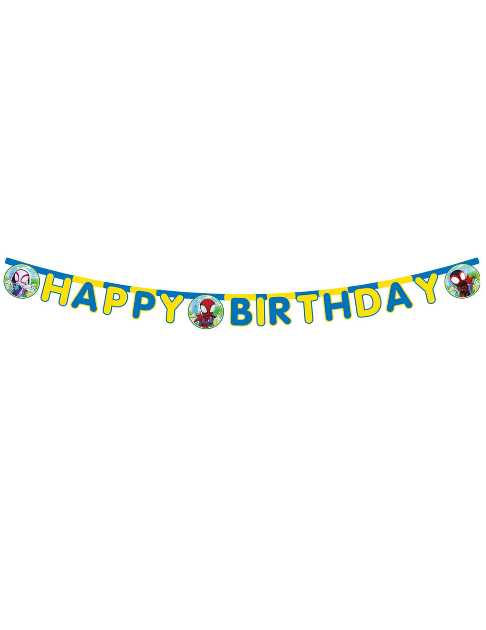 Guirlande Happy Birthday Spidey et ses amis pour enfant bleue et jaune