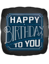 Ballon en aluminium carré Happy Birthday to You pour anniversaire noir et bleu