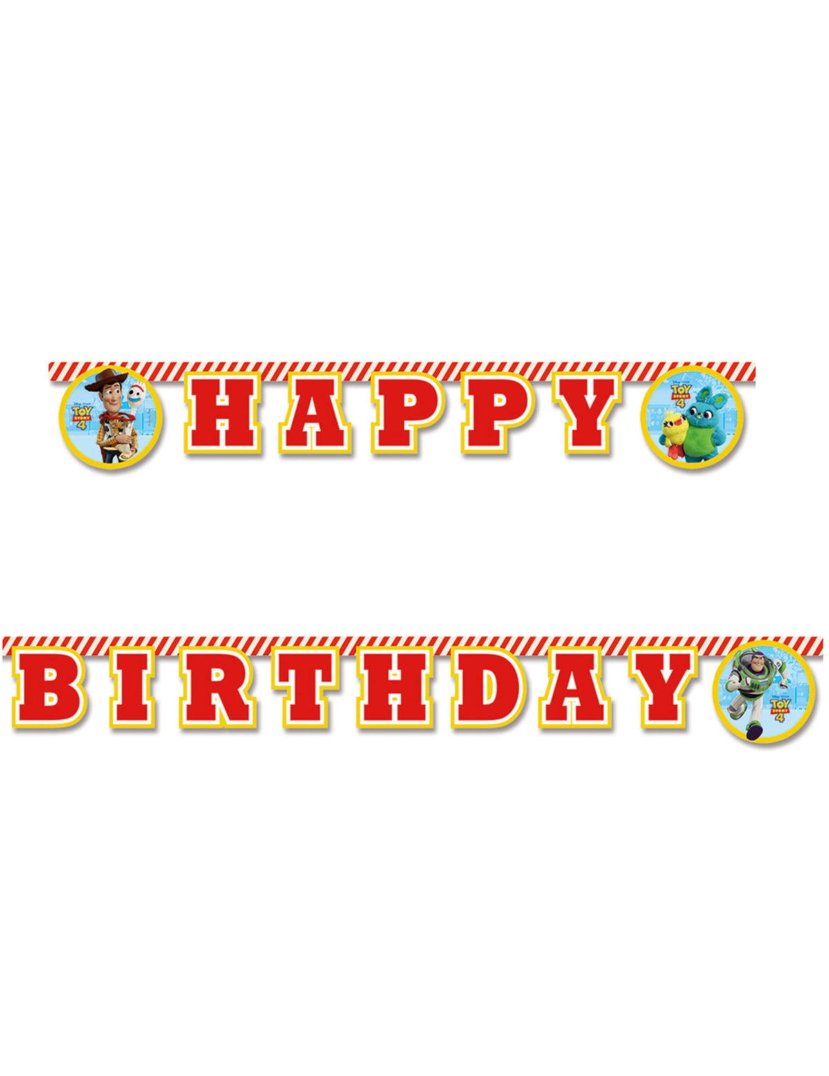 Guirlande Happy Birthday Toy Story 4 rouge et jaune avec Woody et Buzz l'Éclair