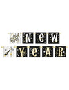 Guirlande en carton Happy New Year pour fête noir blanc et or