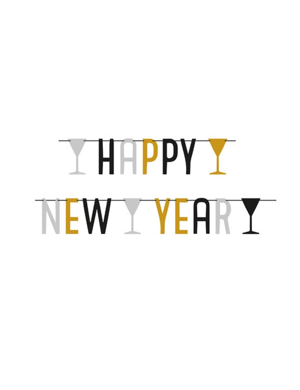 Girlanda Happy New Year za dekoraciju zabave srebrna crna i zlatna