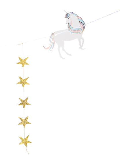 Guirlande licorne pastel et étoiles dorées 2 m pour anniversaire
