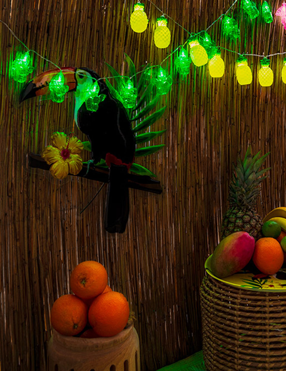 Mise en situation dans un décor exotique de la guirlande lumineuse cactus