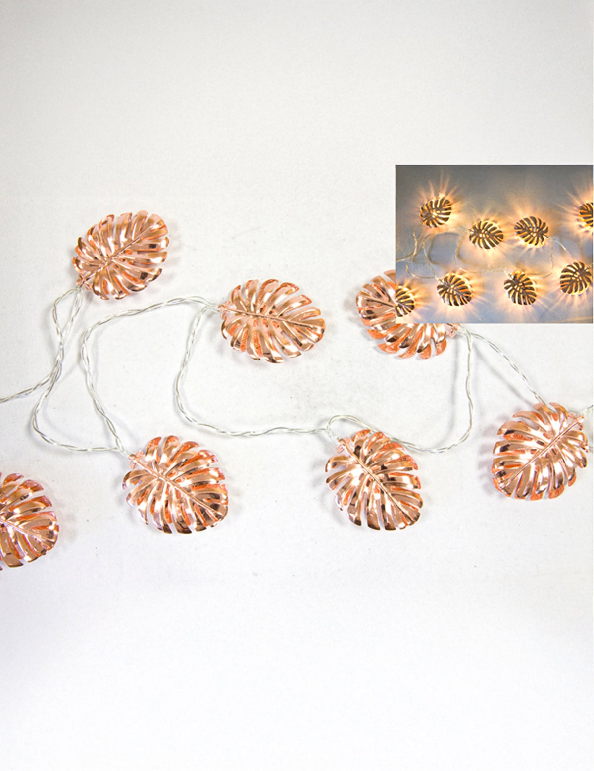 Guirlande lumineuse feuilles tropicales pour décoration rose gold à piles