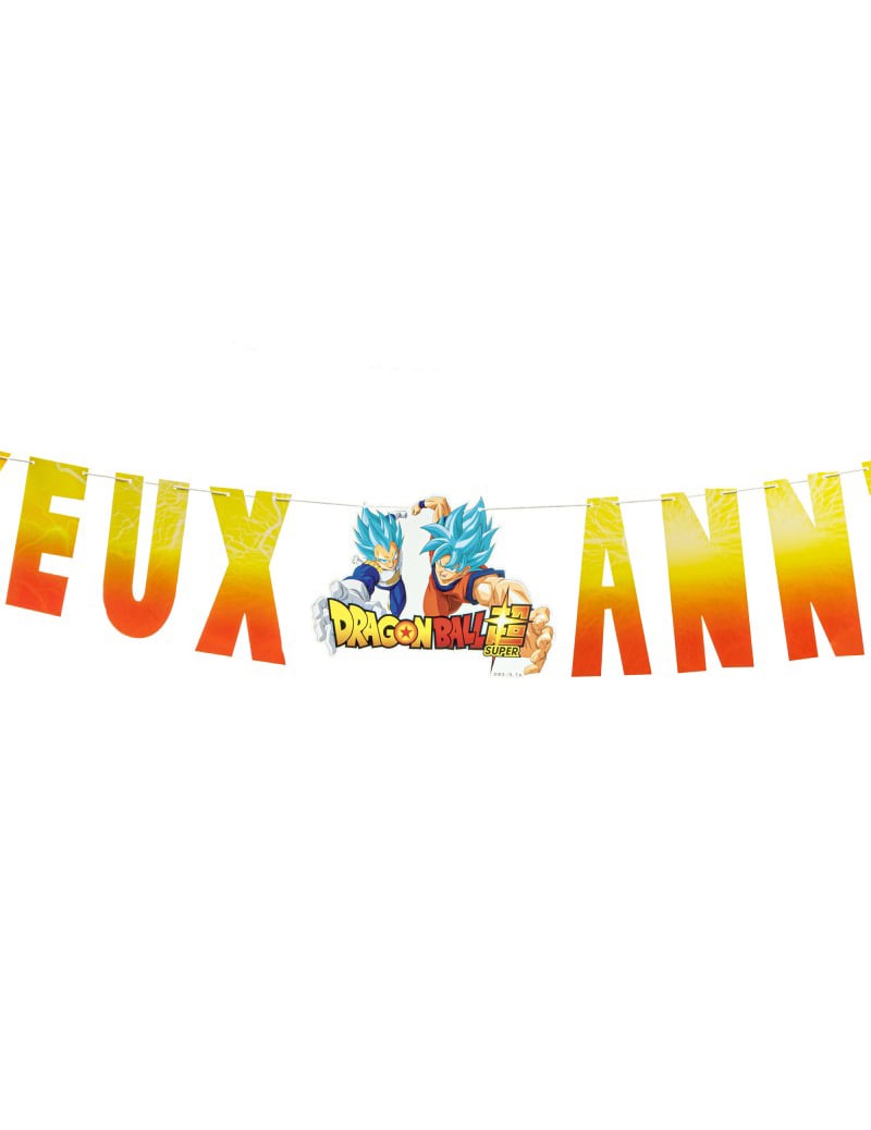 Vue rapprochée du message Joyeux Anniversaire de la guirlande papier Dragon ball Z