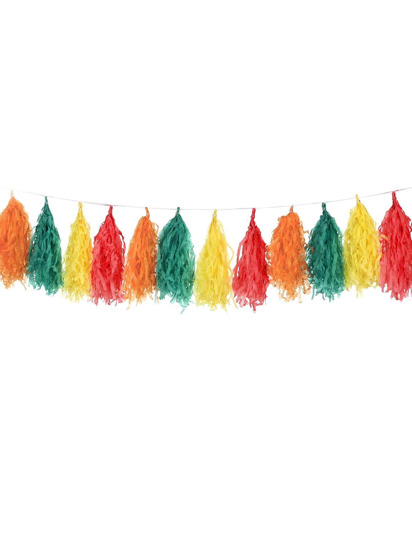 Guirlande tassel 16 pompons pour décoration multicolore orange vert jaune et rouge