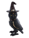 Hibou de sorcier occulte pour décoration noir avec chapeau pointu et symboles dorés