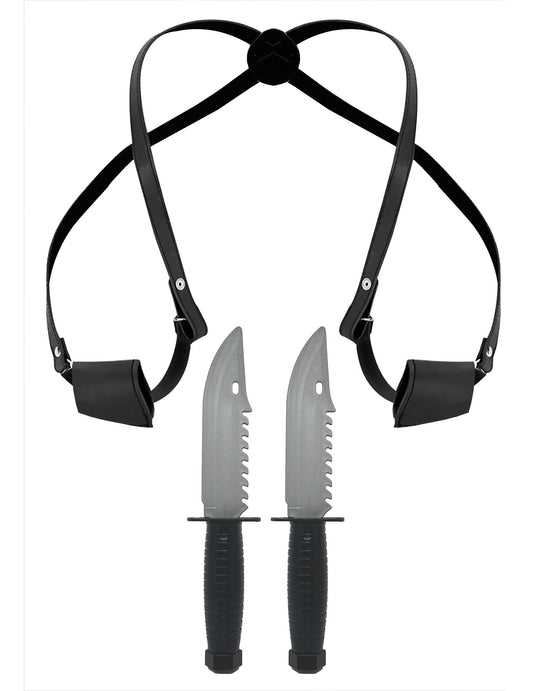 Holster avec 2 couteaux pour adulte noir et gris
