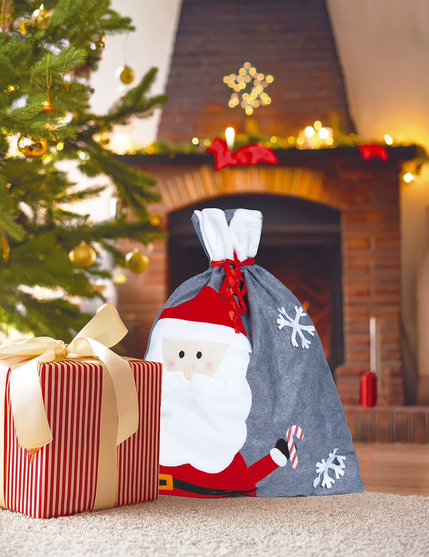 Siva božićna čarapa 50 x 60 cm
