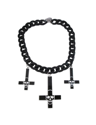 Collier gothique à pendentifs croix et têtes de mort pour adulte noir