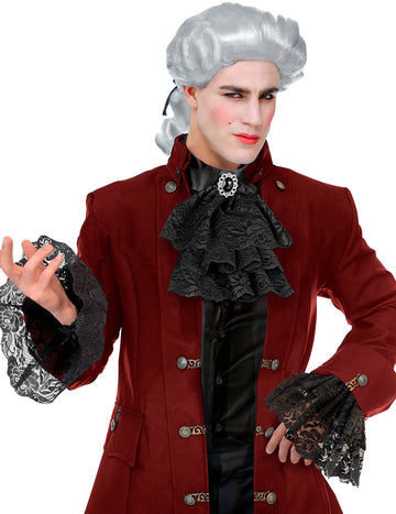 Odrasli crni čipkasti jabot i manžete