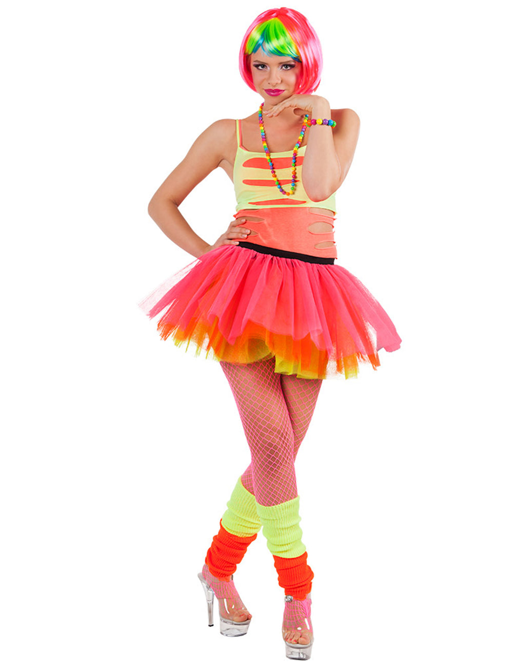 Vue d'ensemble des jambières pour femme orange fluo en maille