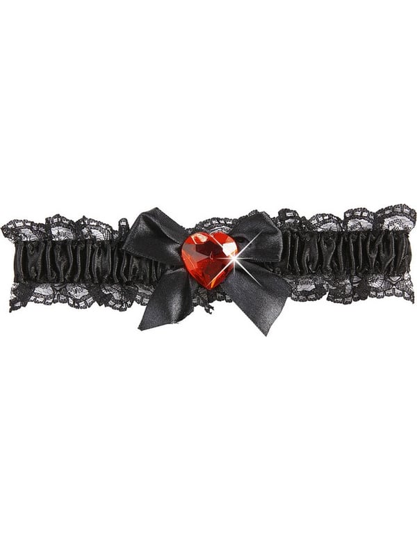 Jarretière sexy dentelle noire cœur rouge pour femme noire avec cœur rouge