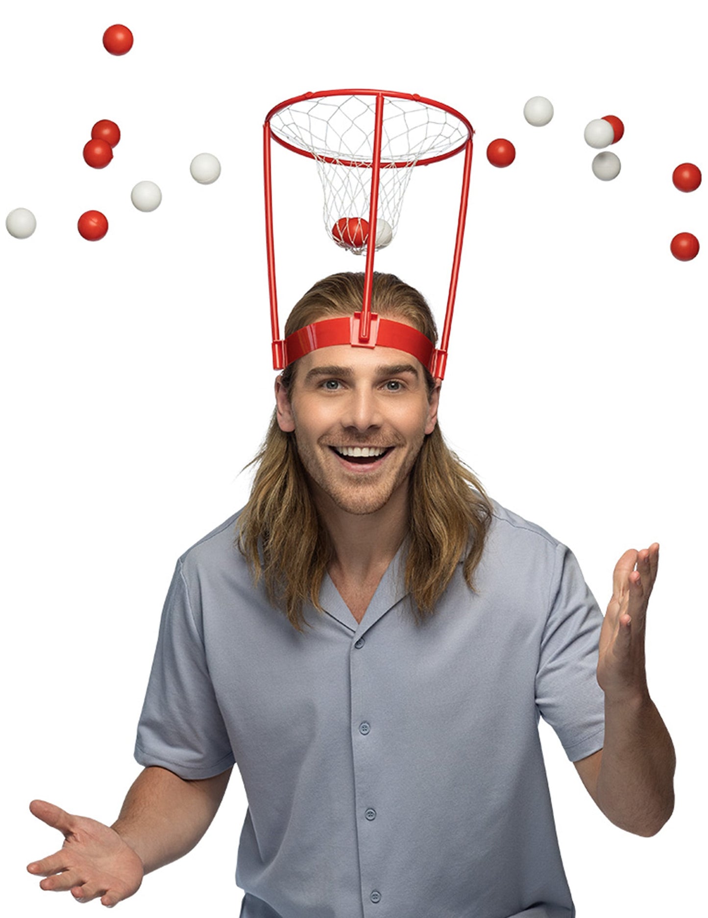 Jeu d'apéro basket shot pour adulte rouge et blanc avec panier de tête