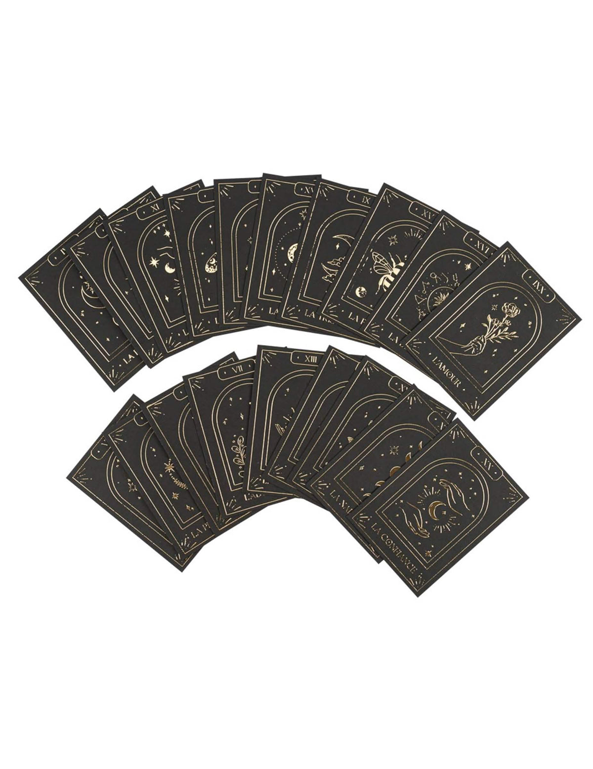 Set od 20 proročanskih karata Cosmic Spirit od crnog i zlatnog papira 8 x 11 cm