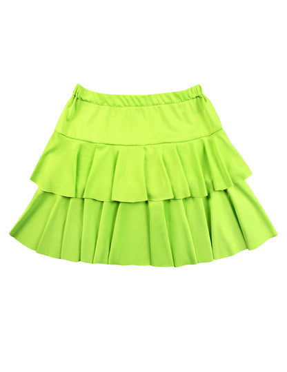 Vue de face de la jupe à volants verte fluo pour adulte