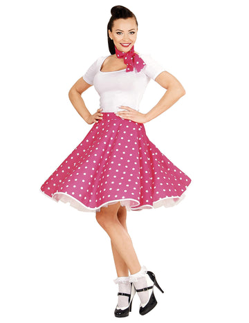 Ružičasta ružičasta suknja i ženski grašak od 50 -ih