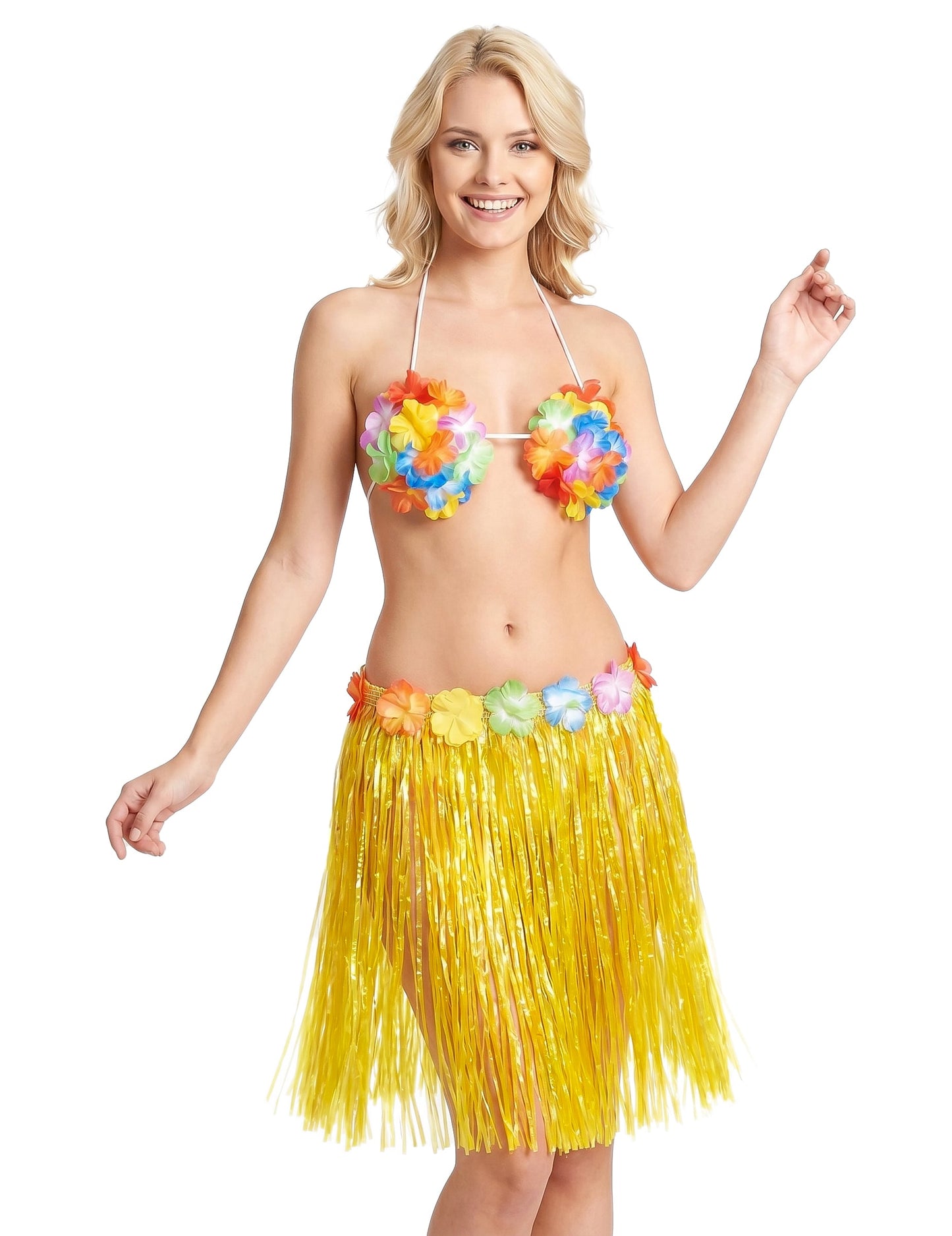 Jupe hawaïenne courte jaune adulte