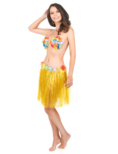 Jupe hawaïenne courte pour adulte jaune