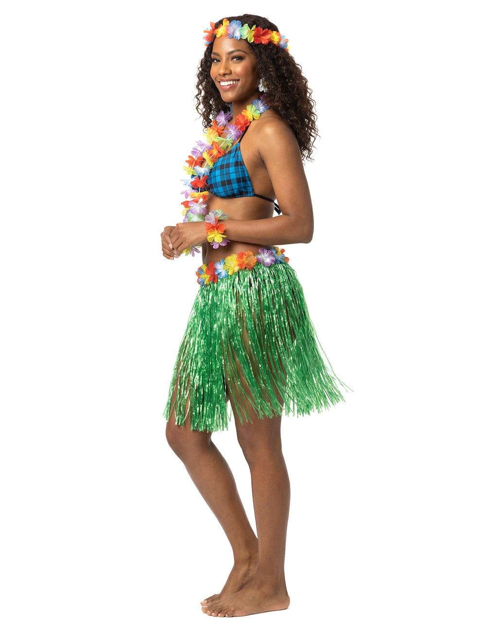 Vue de profil de la jupe hawaïenne courte pour adulte