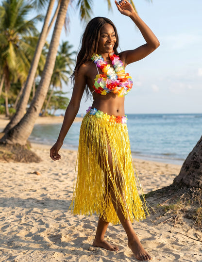 Jupe hawaïenne longue jaune adulte