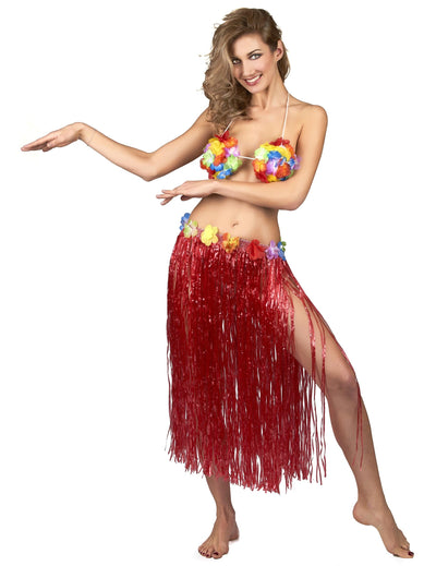 Jupe hawaïenne longue pour adulte rouge