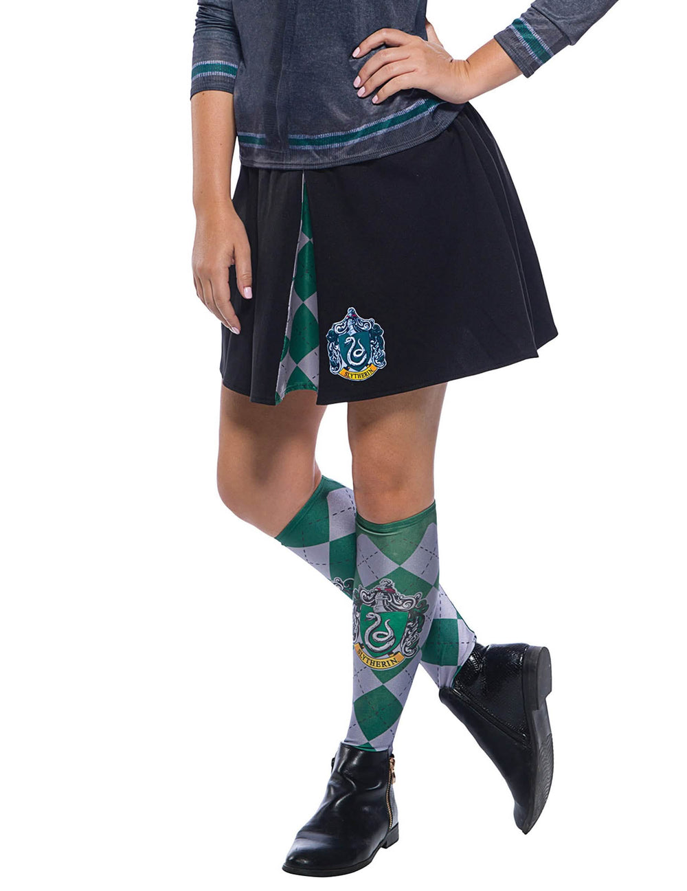 Suknja za odrasli Harry Potter™ Slytherin crna s grbom i uzorkom na kockice zelena i siva