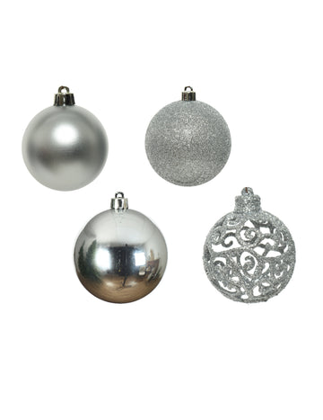 16 malih srebrnih božićnih kuglica 6 cm s različitim efektima