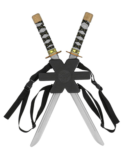 Vue de face du Kit 2 sabres ninja avec support