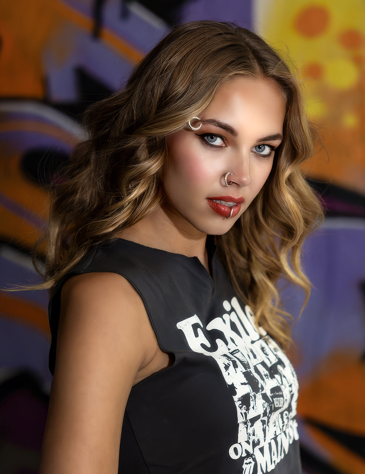 Portrait des piercings portés du kit de 8 piercings style punk