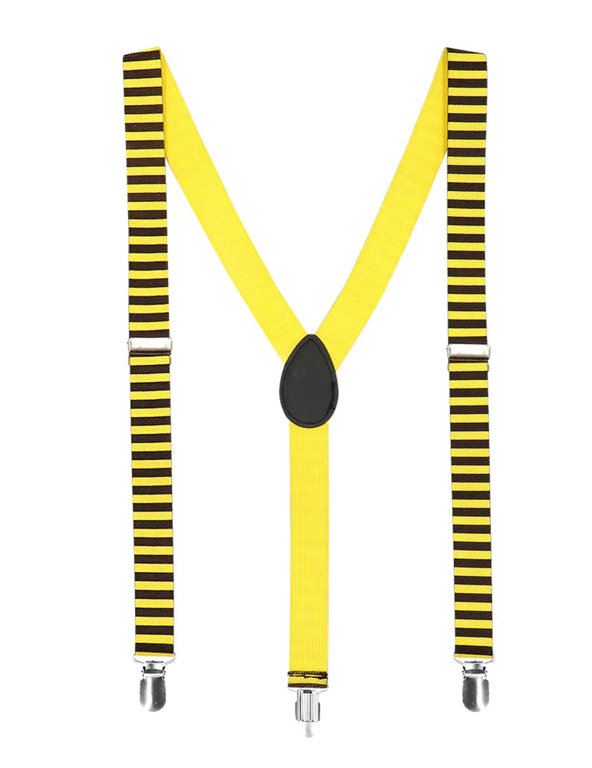 Détail des bretelles rayées du kit accessoires abeille pour adulte