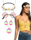 Kit accessoires hippie deluxe pour adulte multicolore avec lunettes roses et fleurs