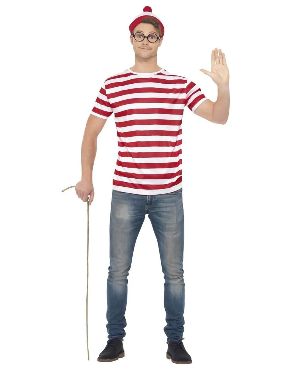 Komplet dodaci Gdje je Charlie™ za odrasli s crveno-bijelim prugama s kapom i naočale