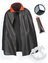 Kit accessoires vampire pour enfant avec cape noire à col rouge dentier et maquillage