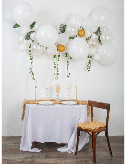 Komplet od 55 bijelo-zlatnih balona za izradu luka s bršljanom i tropskim lišćem, šik ukras