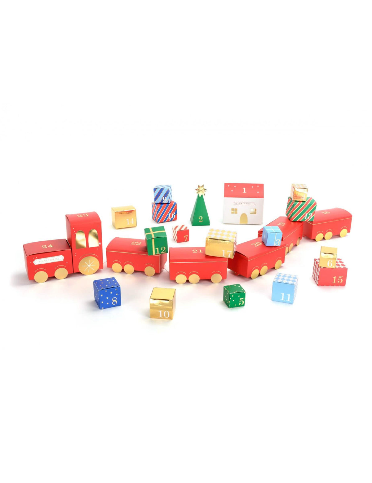 DIY set adventskog kalendara božićnog vlaka crvena i višebojno s 24 kutije
