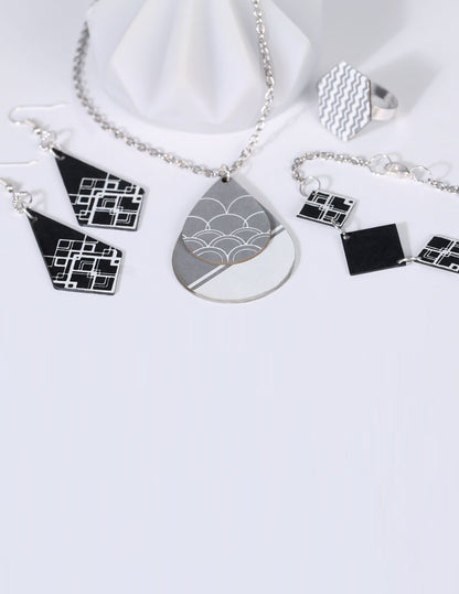 Kompletan DIY šik set crno-srebrnog nakita