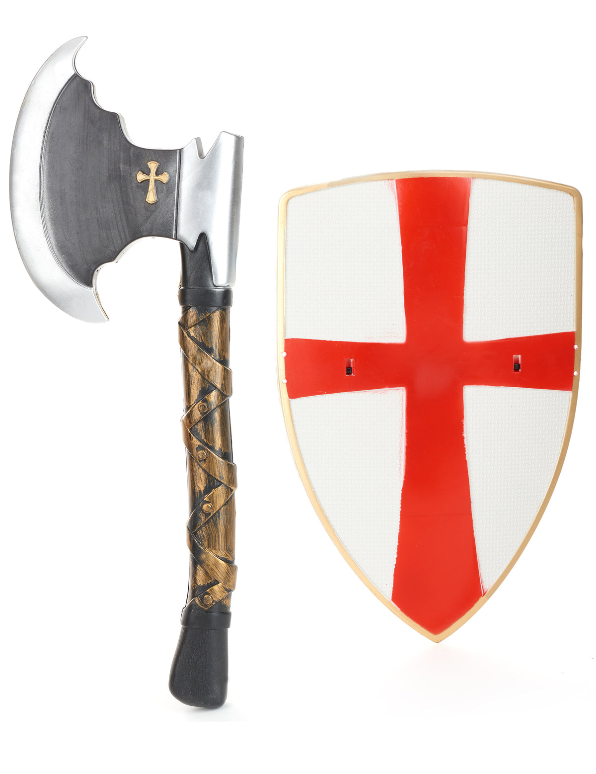 Kit de bouclier et hache chevalier pour enfant blanc et rouge